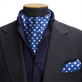 BLUE WITH WHITE POLKA SILK CRAVAT & POCKET SQUARE SET